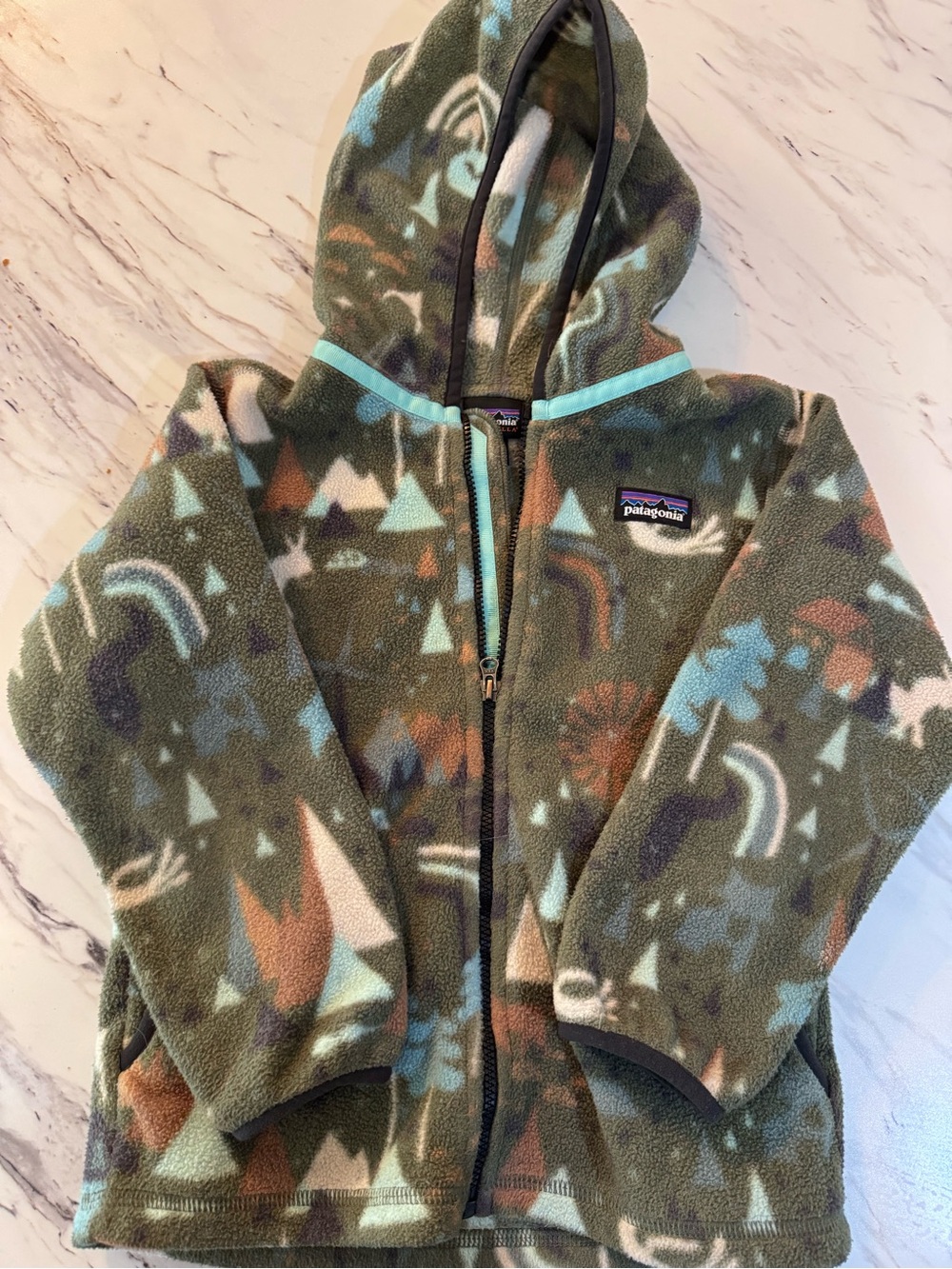 Patagonia Kids' Green Patterned Fleece Hoodie Jacket 4
